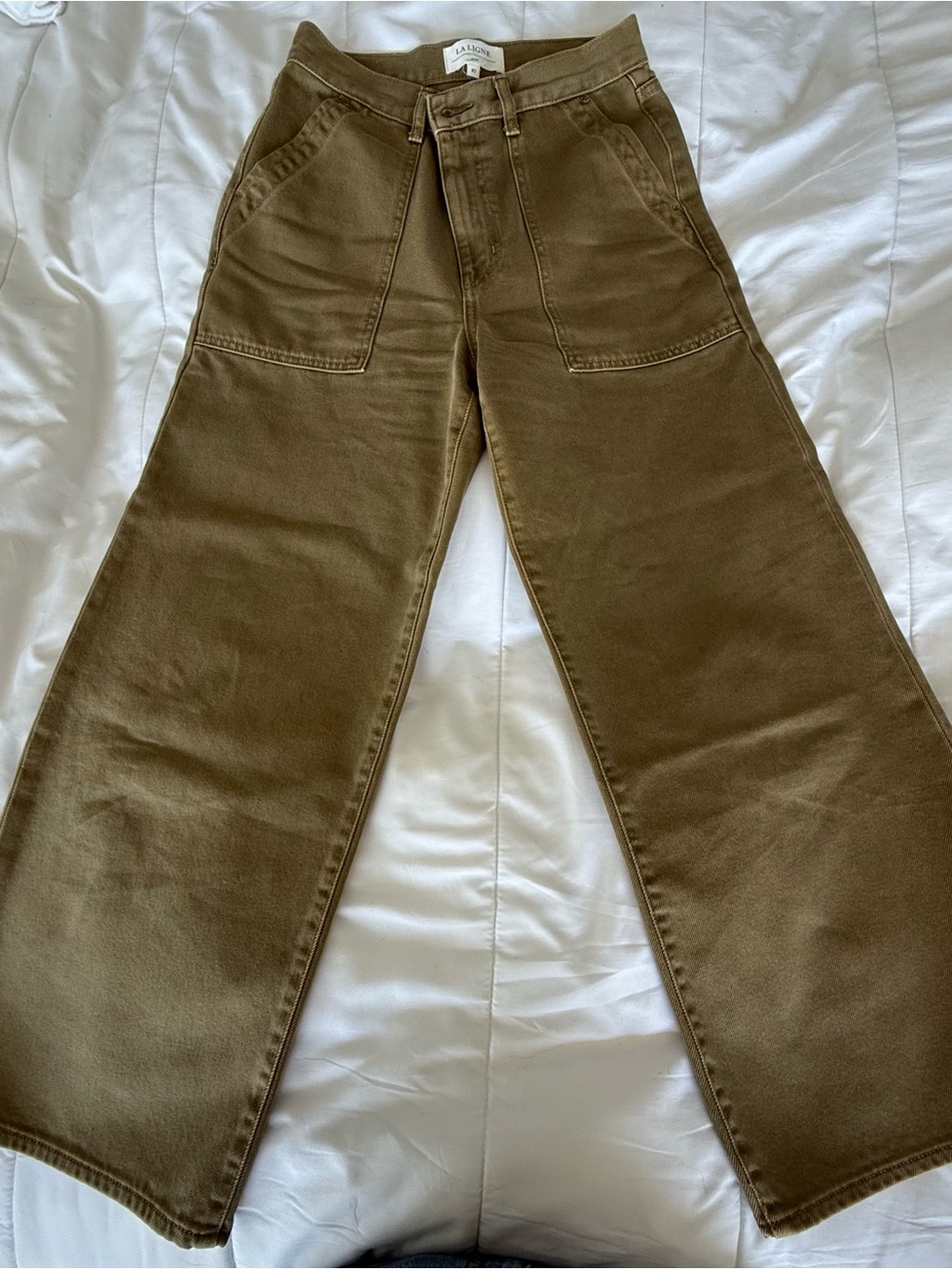 La Ligne Olive-Tone Wide-Leg Jeans